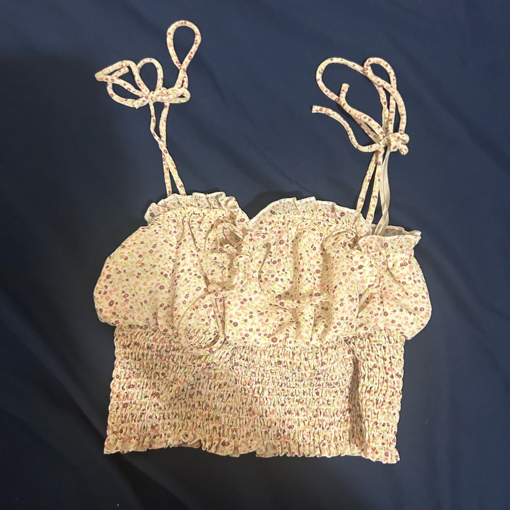 Forever 21 Gold Smocked Tie Front Camisole